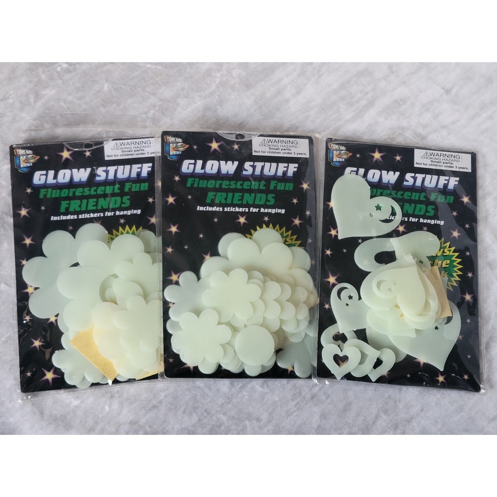 Vtg Y2K Glow In The Dark Flowers & Hearts For Wall/Ceiling Cyberkidz 3 Pack